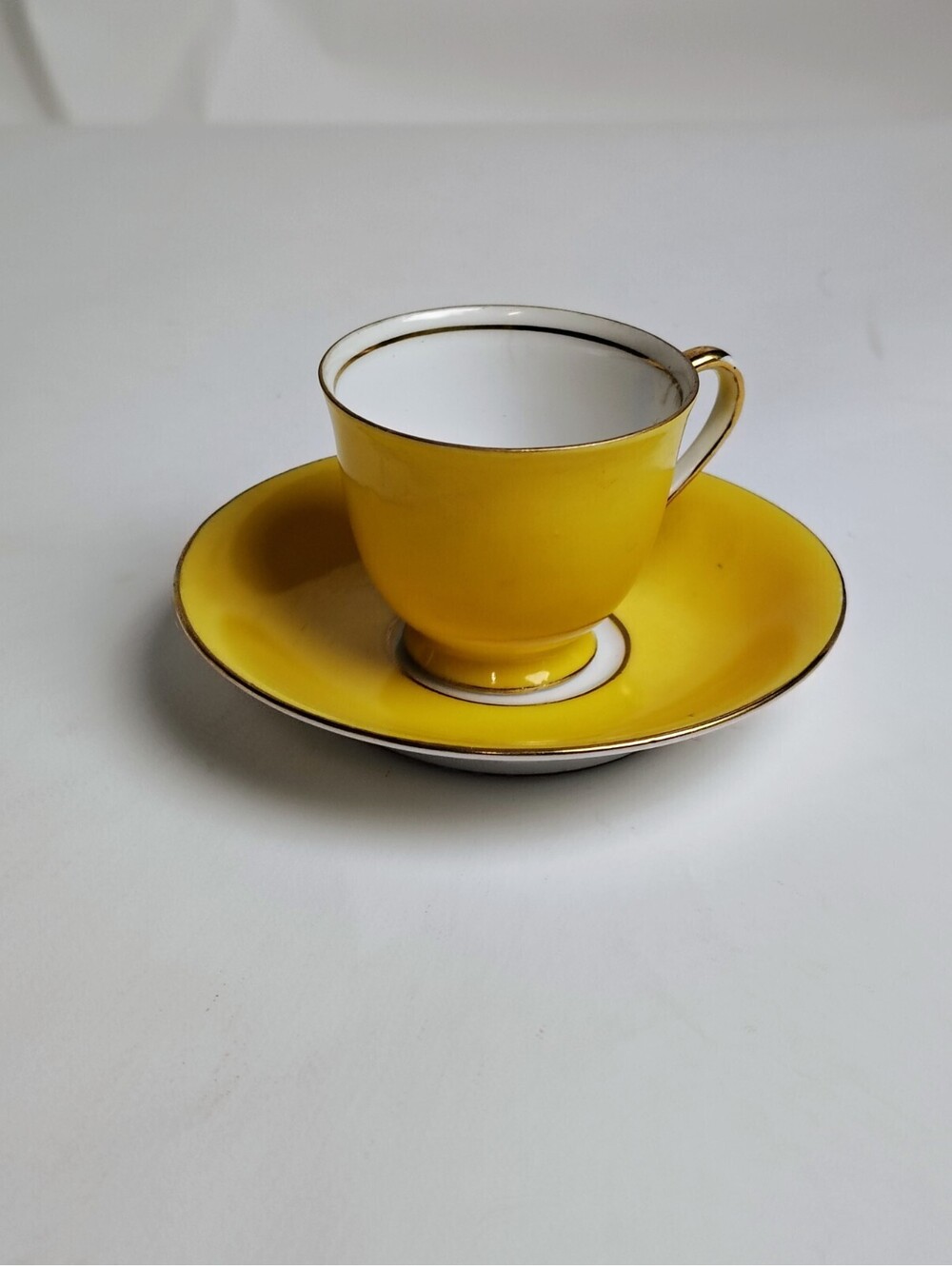 Vintage Made in Occupied Japan Teacup Saucer Set Yellow Gold Trim Handpainted